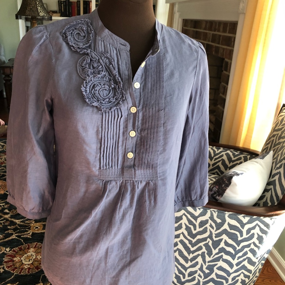 BR silk blend blouse with ruffle detail